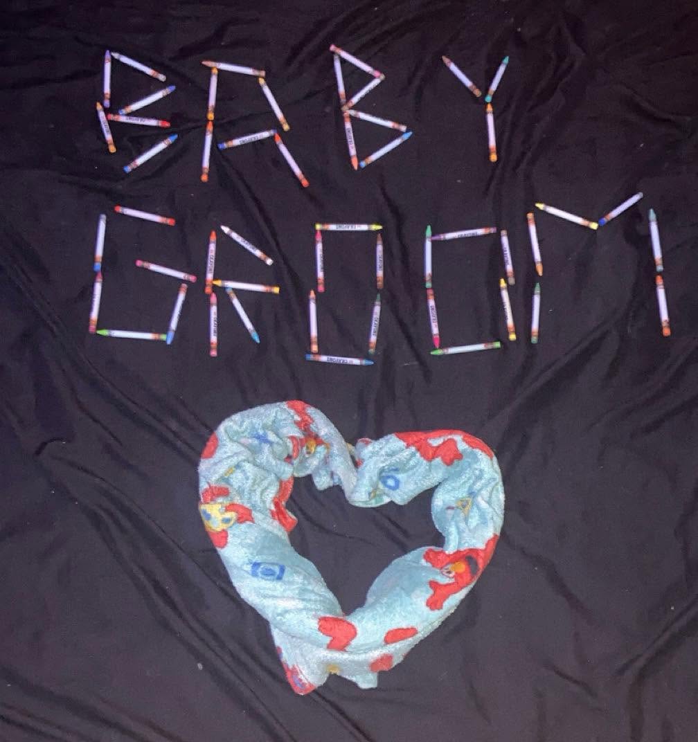 Baby Groom announcement with Kylee's Elmo blanket
